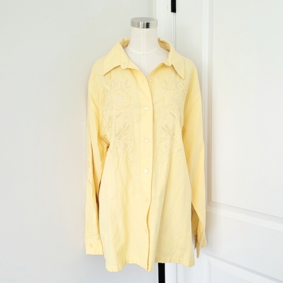 Vtg Quaker Factory Embellished Floral Button-Up Top Fall Gift Retro Spring Work - Picture 2 of 7